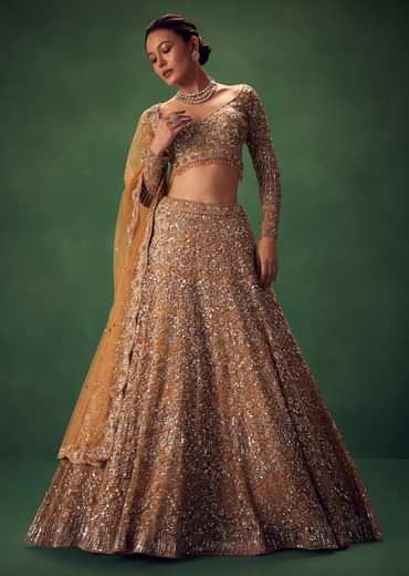 Champagne Gold Hand Embroidered Sequin Work Lehenga Set