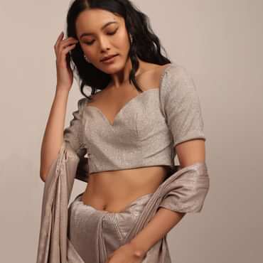 Champagne Silver Blouse With Sweetheart Neckline In Lycra Shimmer