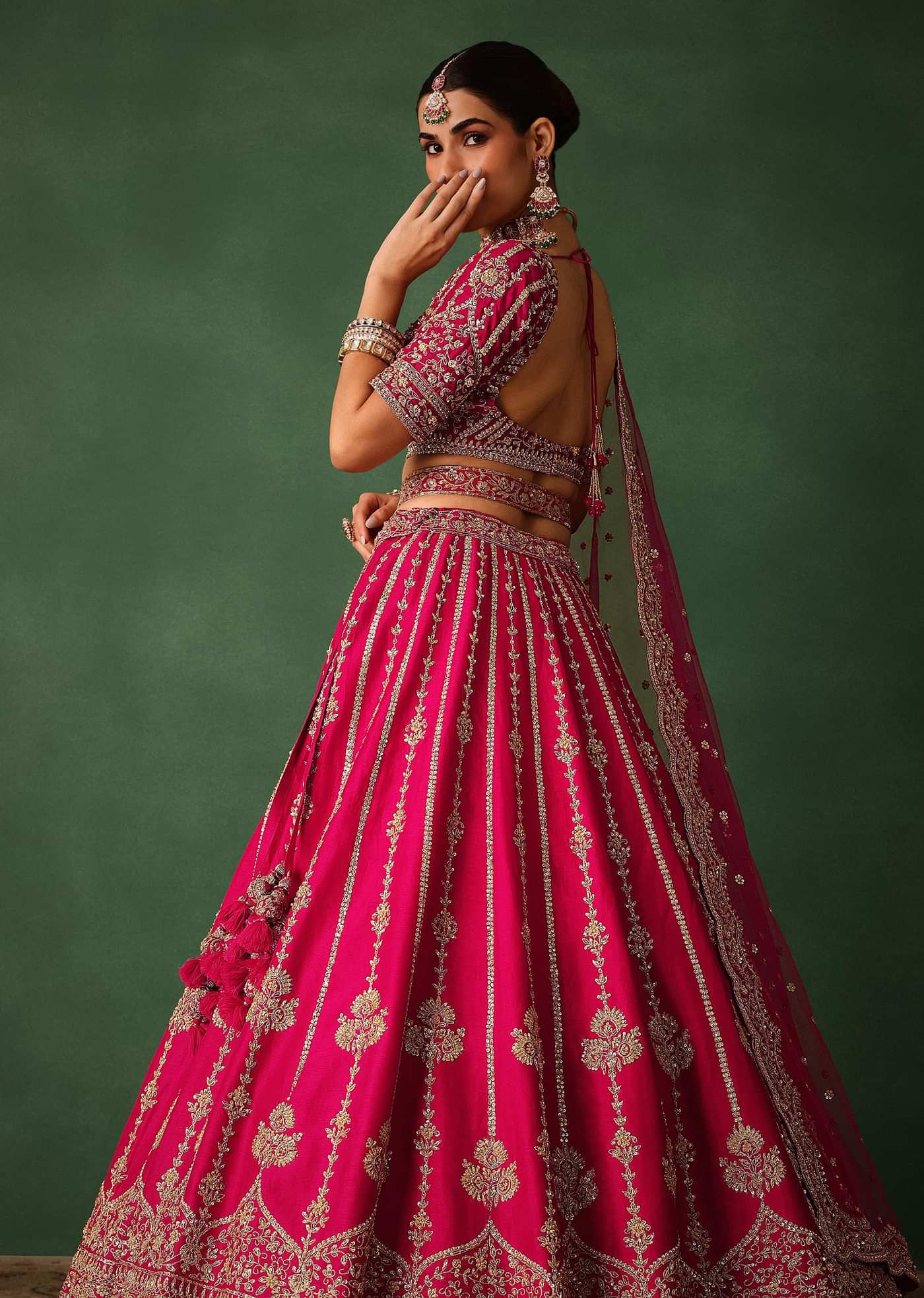 Cherry Red Hand Embroidered Raw Silk Lehenga Set With Dupatta