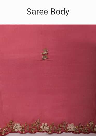 Cherry Red Saree In Organza With Cut Dana And Moti Embroidery