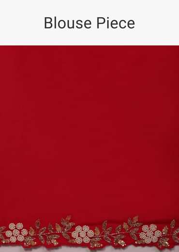 Cherry Red Saree In Organza With Cut Dana And Moti Embroidery