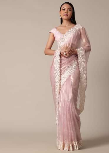 Chic Pink Saree With Resham Thread Work Border