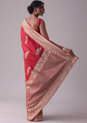 Chilli Pepper Red Embroidered Saree In Dola Silk