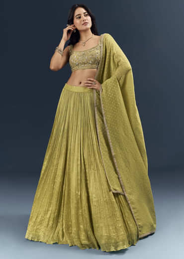 Citrus Green Banarasi Silk Bridesmaid Lehenga With Delicate Hand Embroidery