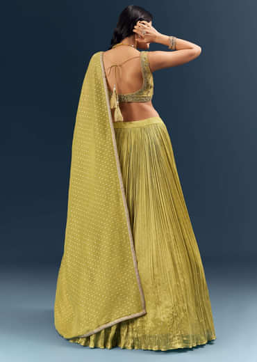 Citrus Green Banarasi Silk Bridesmaid Lehenga With Delicate Hand Embroidery