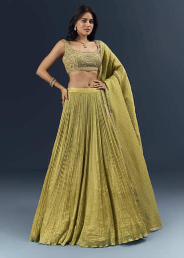 Citrus Green Banarasi Silk Bridesmaid Lehenga With Delicate Hand Embroidery