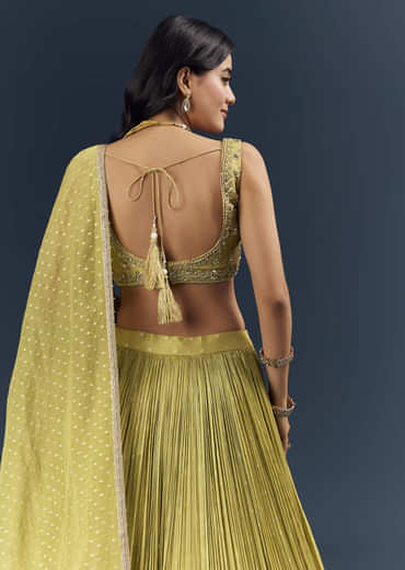 Citrus Green Banarasi Silk Bridesmaid Lehenga With Delicate Hand Embroidery
