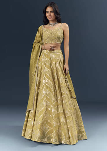 Citrus Green Banarasi Silk Bridesmaid Lehenga With Heavy Hand Embroidery