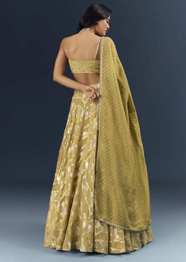 Citrus Green Banarasi Silk Bridesmaid Lehenga With Heavy Hand Embroidery