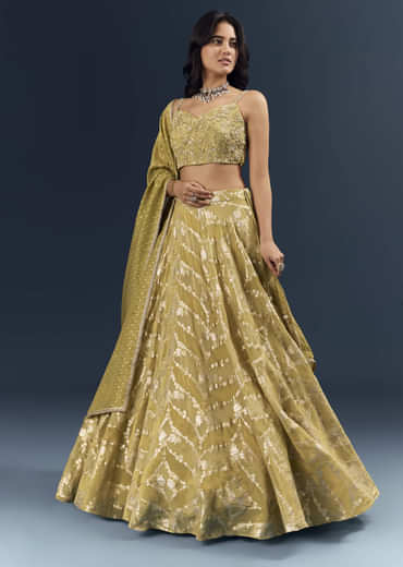 Citrus Green Banarasi Silk Bridesmaid Lehenga With Heavy Hand Embroidery