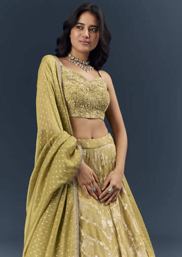Citrus Green Banarasi Silk Bridesmaid Lehenga With Heavy Hand Embroidery