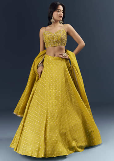 Citrus Green Banarasi Silk Bridesmaid Lehenga With Intricate Hand Embroidery