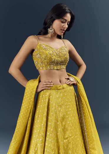 Citrus Green Banarasi Silk Bridesmaid Lehenga With Intricate Hand Embroidery