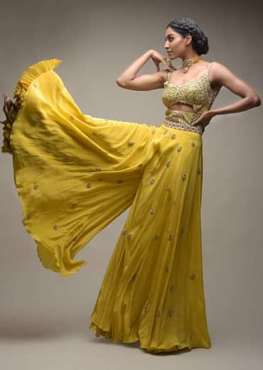 Citrus Jumpsuit In Crepe With Front Cut Out And Zardozi Embroidered Floral Jaal