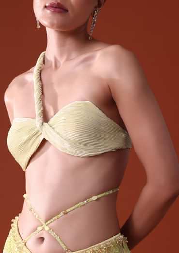 Citrus Green Pre Pleated Fish Cut Skirt And Choker Dupatta Set