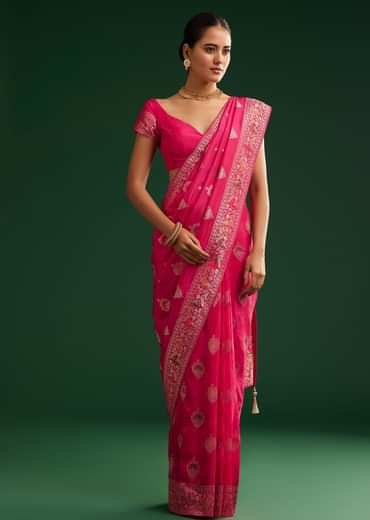 Classic Red Dola Silk Saree With Zari Detailing