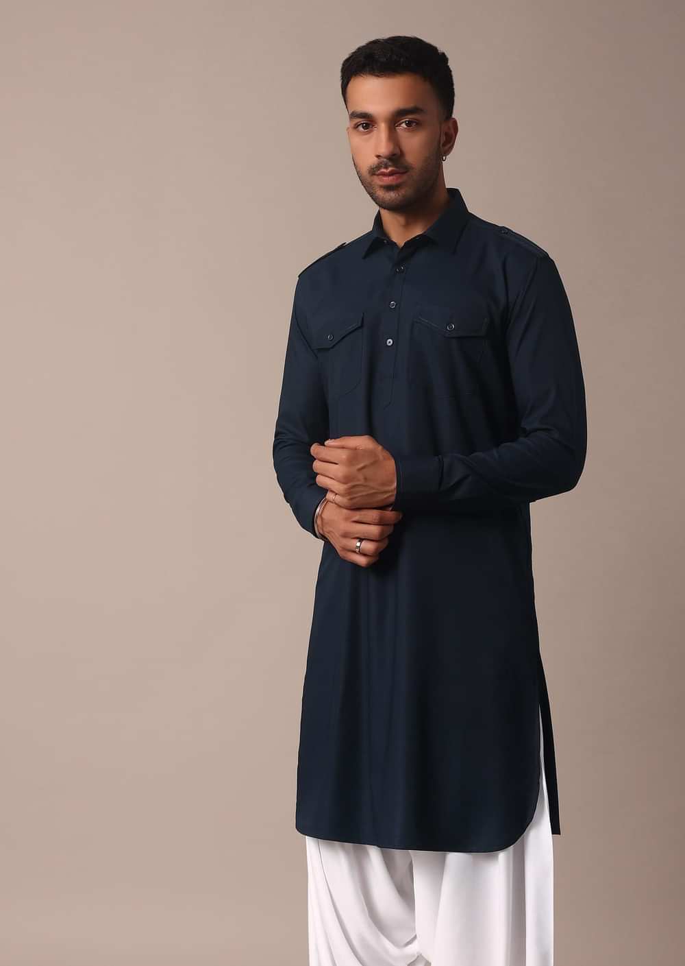 Classic Blue Pathani Kurta Set For Eid