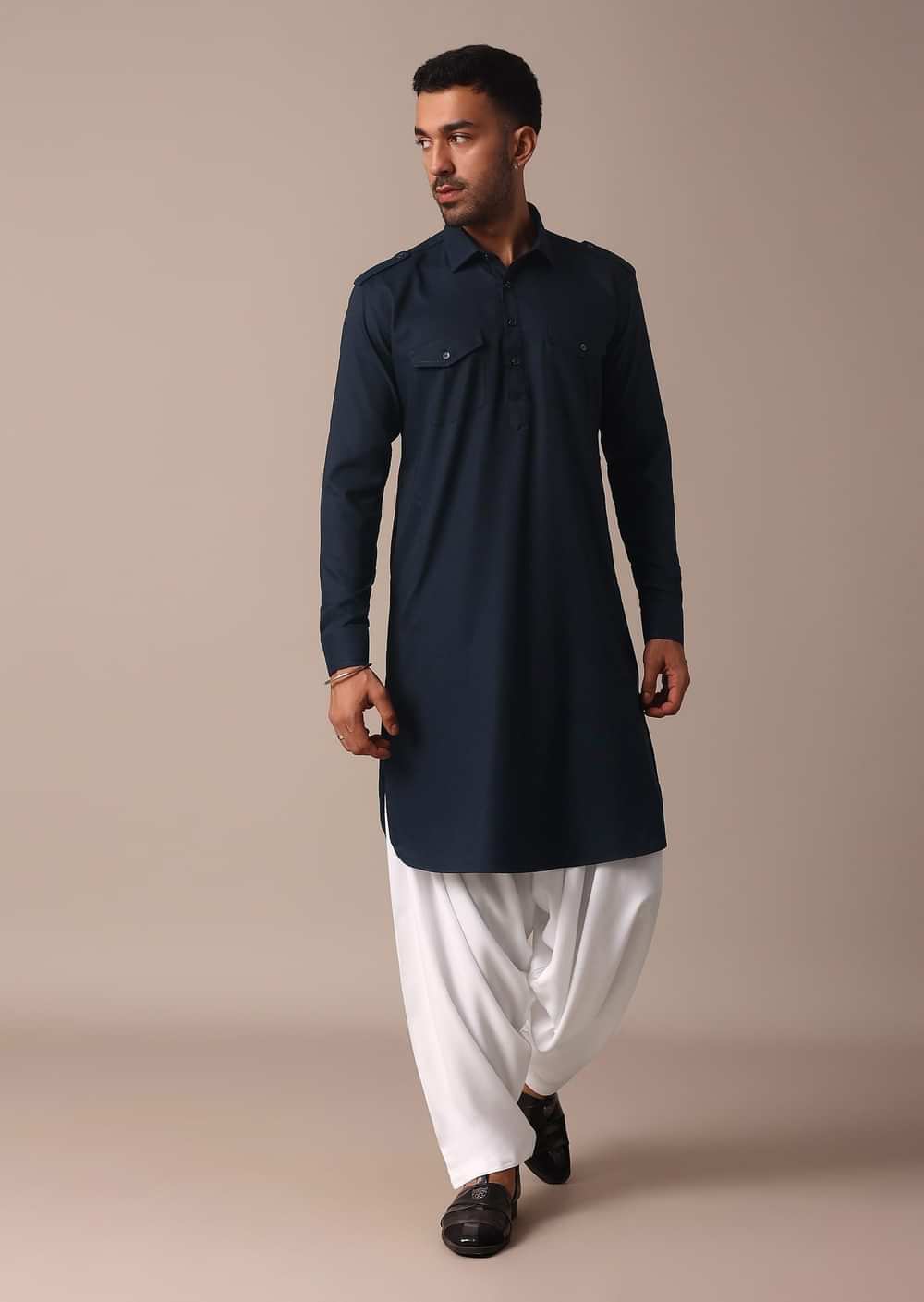 Classic Blue Pathani Kurta Set For Eid