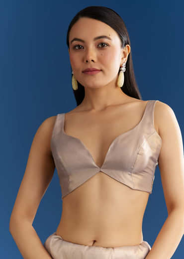 Cloud Grey Organza Tissue Saree With Embellished Border