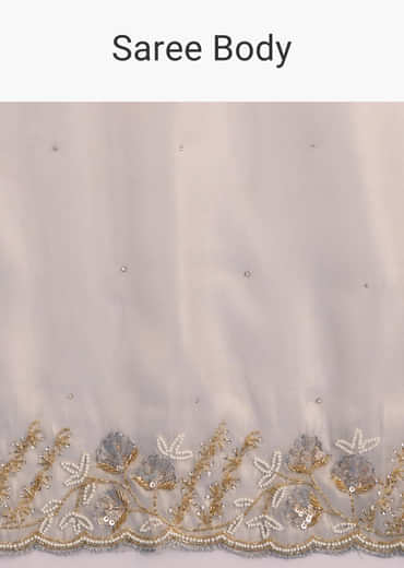 Cloud Grey Organza Tissue Saree With Embellished Border