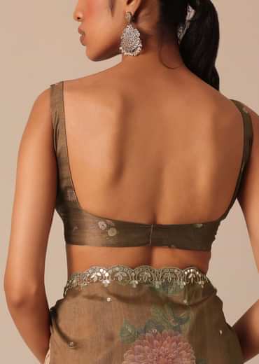 Coffee Brown Tussar Saree With Mirror Border And Unstitched Blouse Piece