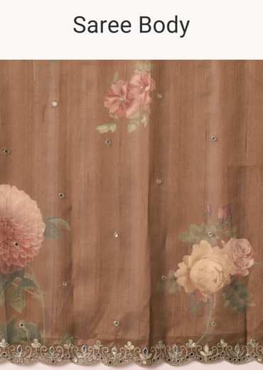 Coffee Brown Tussar Saree With Mirror Border And Unstitched Blouse Piece