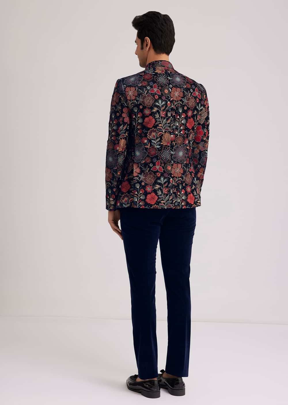 Coffee Brown Velvet Jodhpuri Set With Floral Embroidery