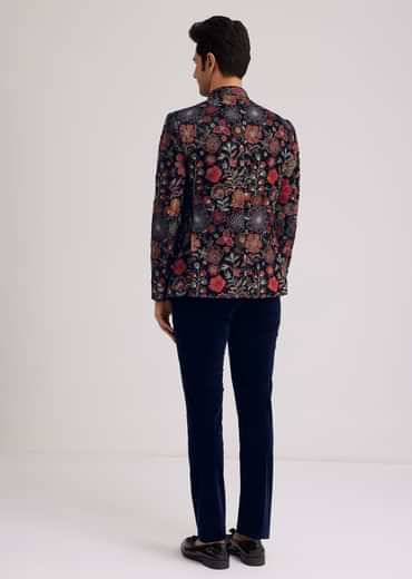 Coffee Brown Velvet Jodhpuri Set With Floral Embroidery