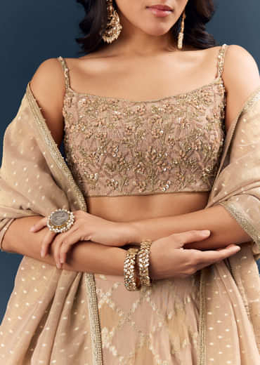 Copper Banarasi Silk Bridesmaid Lehenga With Heavy Hand Embroidery