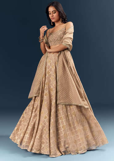 Copper Banarasi Silk Bridesmaid Lehenga With Heavy Hand Embroidery