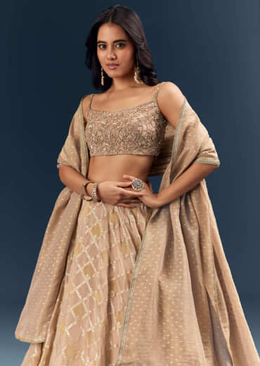 Copper Banarasi Silk Bridesmaid Lehenga With Heavy Hand Embroidery