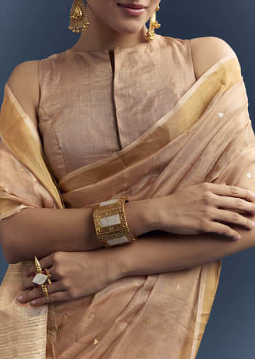Copper Tissue Organza Woven Saree With Golden Zari Work