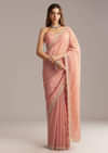 Copper Tissue Saree With Scallop Border And Sequin Embroidery