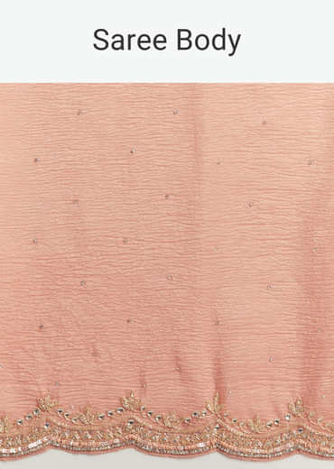 Copper Tissue Saree With Scallop Border And Sequin Embroidery