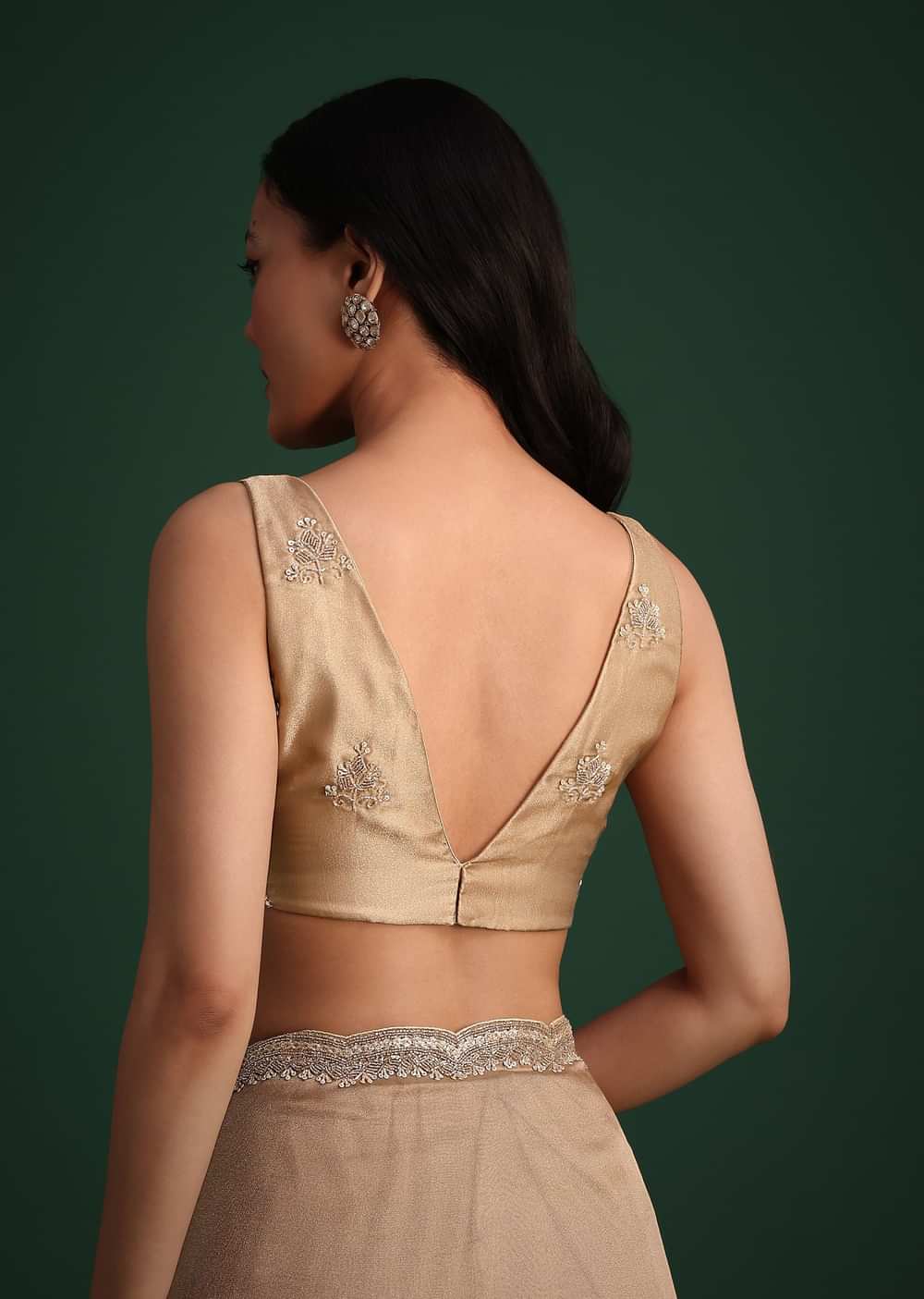 Copper Tissue Saree With Cutdana And Stone Embroidery