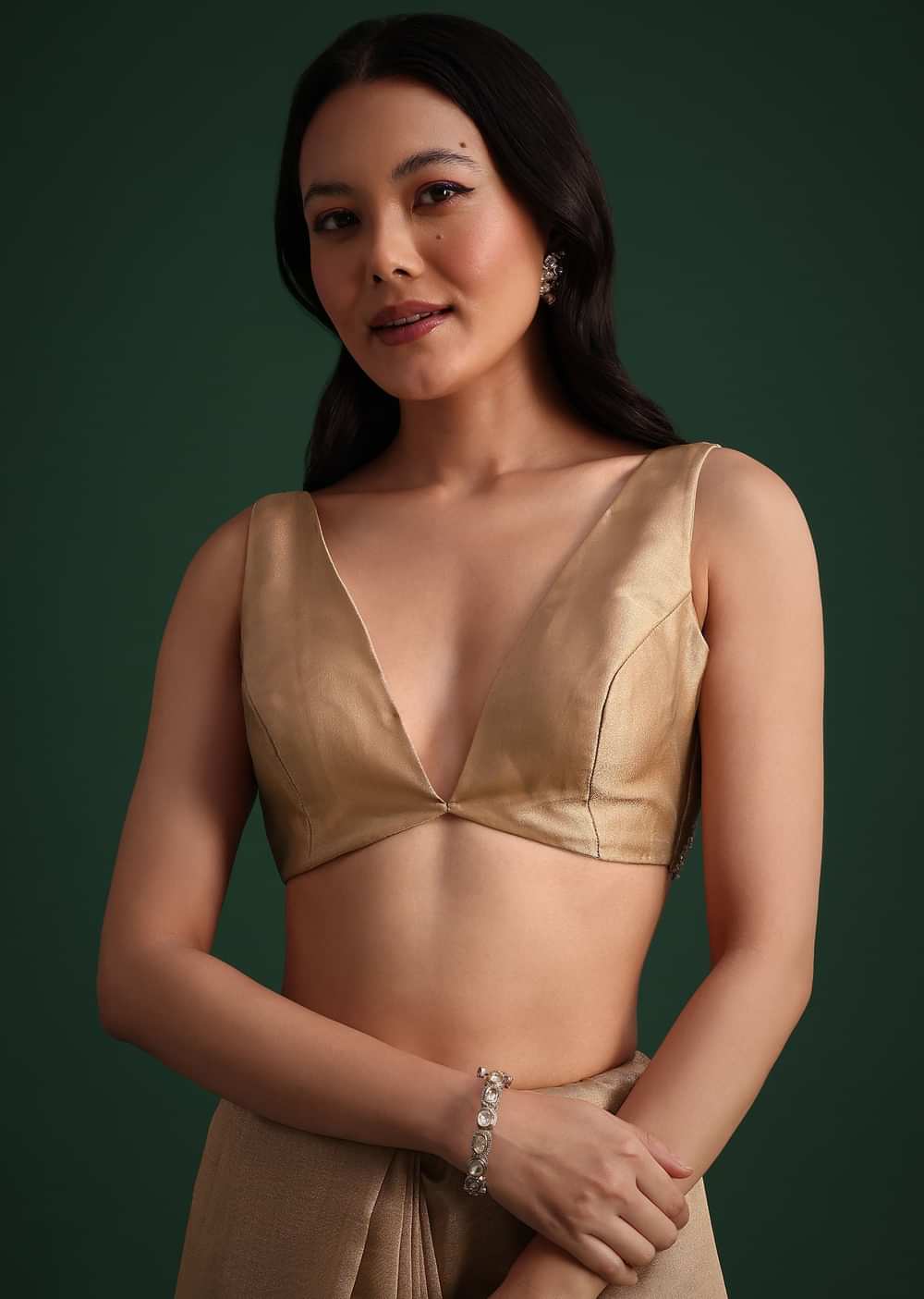 Copper Tissue Saree With Cutdana And Stone Embroidery