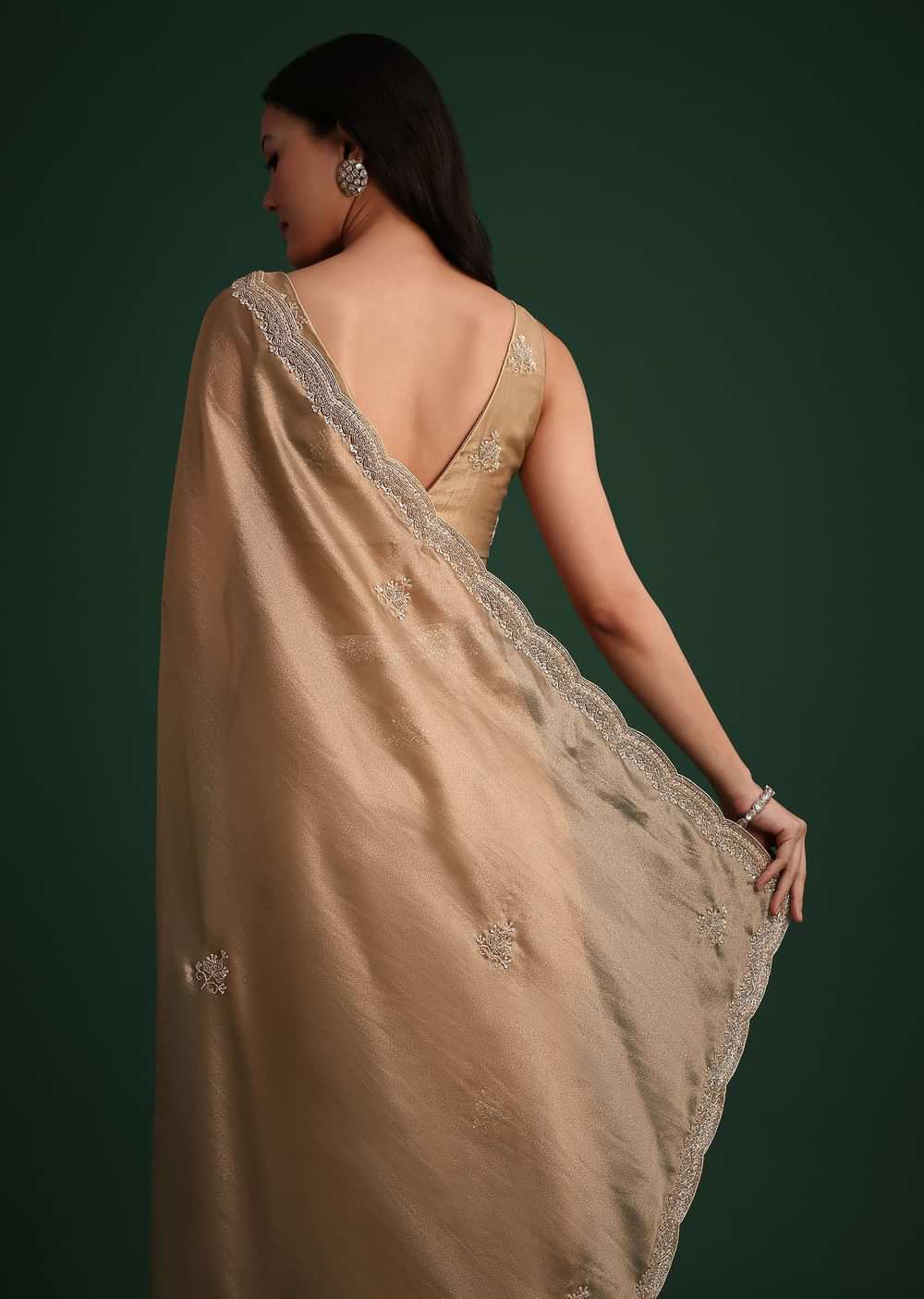 Copper Tissue Saree With Cutdana And Stone Embroidery