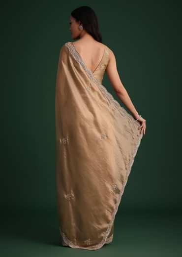 Copper Tissue Saree With Cutdana And Stone Embroidery