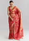 Coral Red Silk Woven Saree With Zari Work