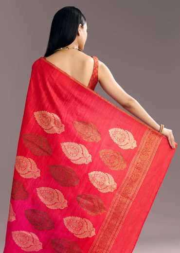 Corel Red Kora Silk Handloom Saree With Woven Traditional Motif