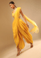 Corn Yellow Dhoti And Crop Top Suit With Hand Embroidered Leaf Motifs And A Matching Dupatta