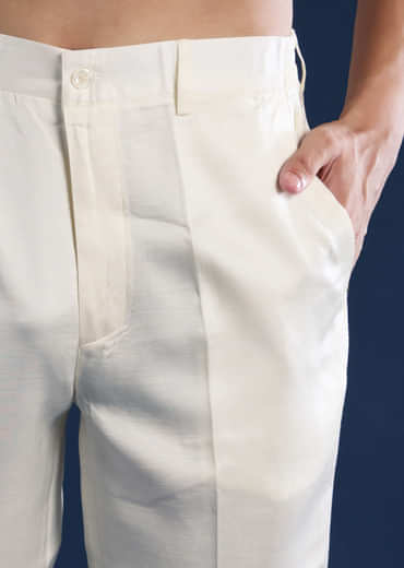 Cream Art Silk Jacket Kurta Set with Resham Work