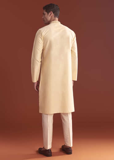 Cream Banarasi Silk Kurta Set For Men With Kashmiri Work