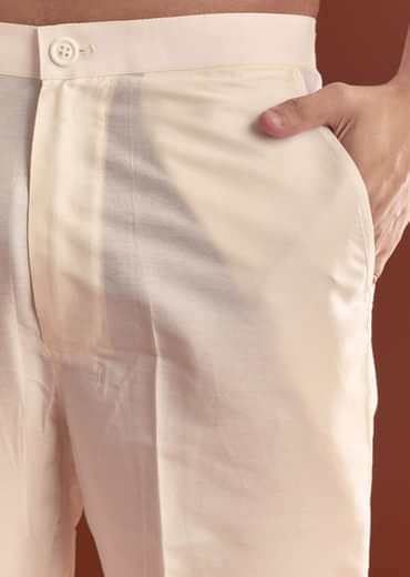 Cream Banarasi Silk Kurta Set For Men With Kashmiri Work