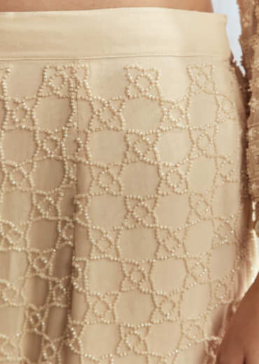 Cream Beaded Kurta Set with Dupatta