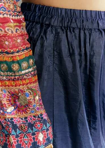 Cream Blue Tabby Silk Printed Kurta Palazzo With Dupatta