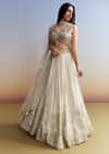 Cream Chinon Lehenga with Net Choli