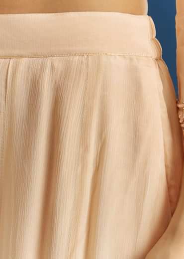 Cream Chinon Moti Embroidered Kurta Palazzo Set With Choker Style Dupatta