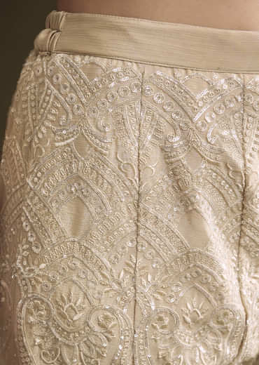 Cream Chinon Palazzo Suit With Sequins And Resham Work