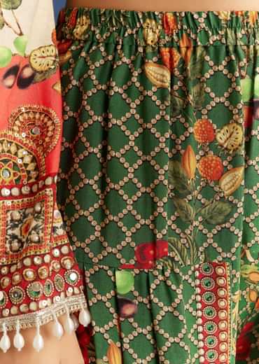 Cream Cotton Muslin Printed Asymmetrical Kurta Dhoti